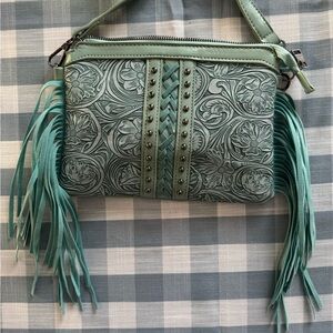 Teal Fringe Crossbody Purse